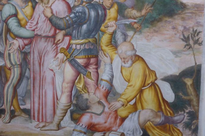 Detailaufnahme eines anderen Bildes von Petrus, dem Hooligan unter den Jüngern. Hier schneidet er gerade vor Wut einem Typen das Ohr ab.