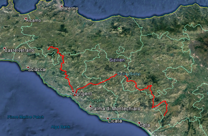 Tour des Tages: Von Chiusa Sclafani über Agrigent und die Villa Casale Romana in die Nähe von Caltagirone, rund 250 Kilometer. 